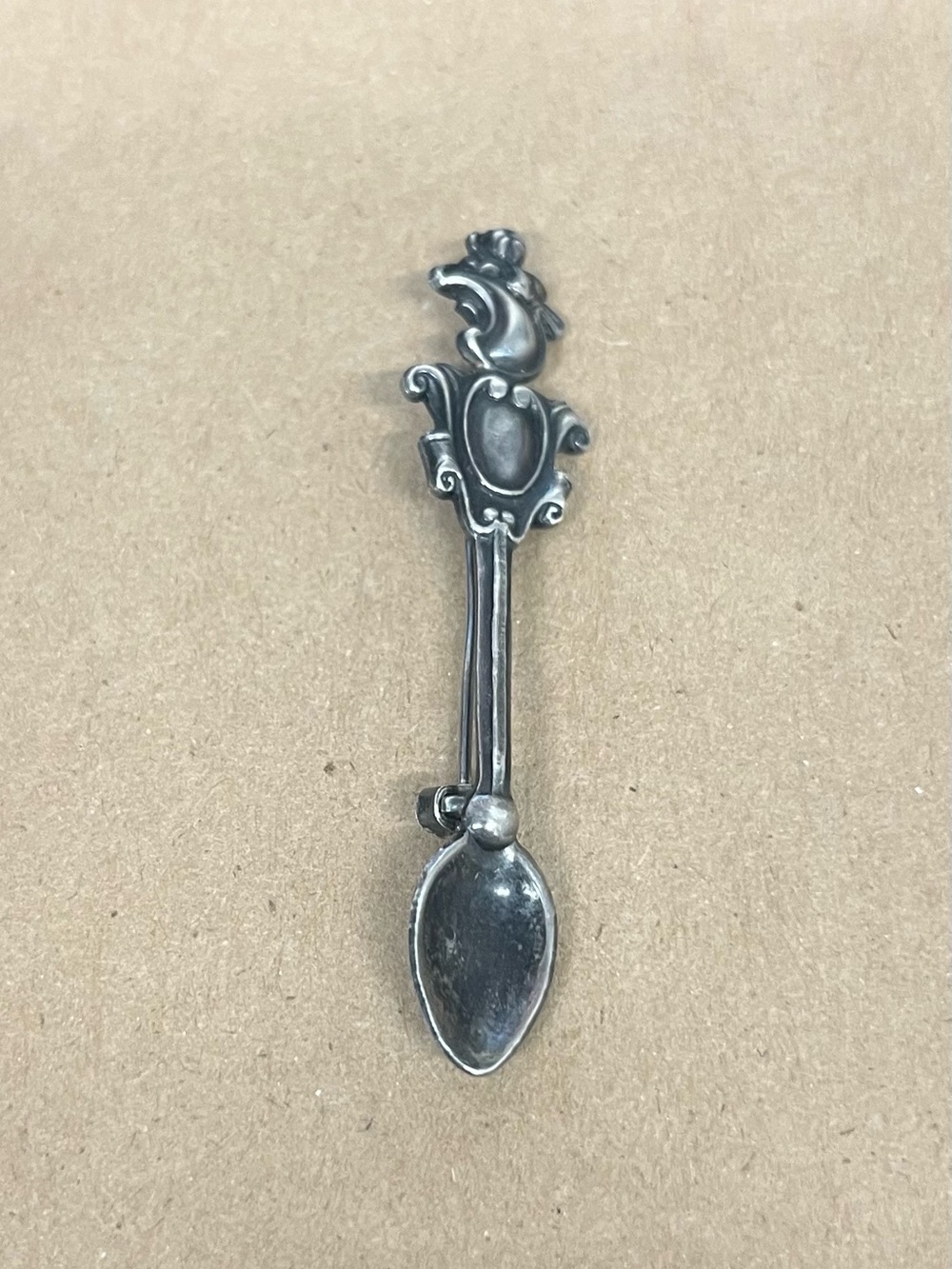 Sterling Silver Vintage Antique Tea Spoon Shaped Brooch Pin Pendant